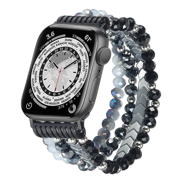 Crystal Multi-Layer Beaded Smartwatch Bracelet – Modular Replacement Strap Compatible with 42/44/45/49mm Watches Black