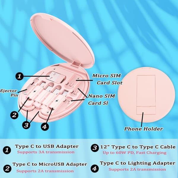 Multi USB-ladeadapterkabelsett, USB C til Lightning-adapterboks