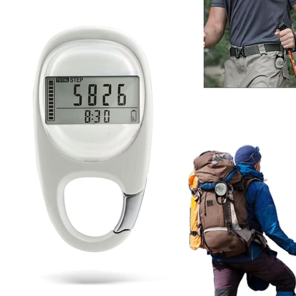 3D Pedometer - Multifunctional Pedometer with LED Display and Carabiner Portable for Running and Walking