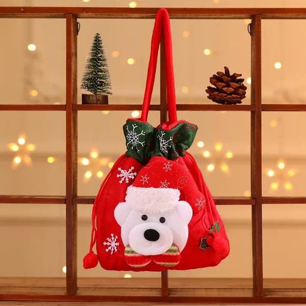 Mub- 4 mönster sammetstyg dragsko julklappspåsar julborstade godispåsar julstrumpa presentpåsar Bear