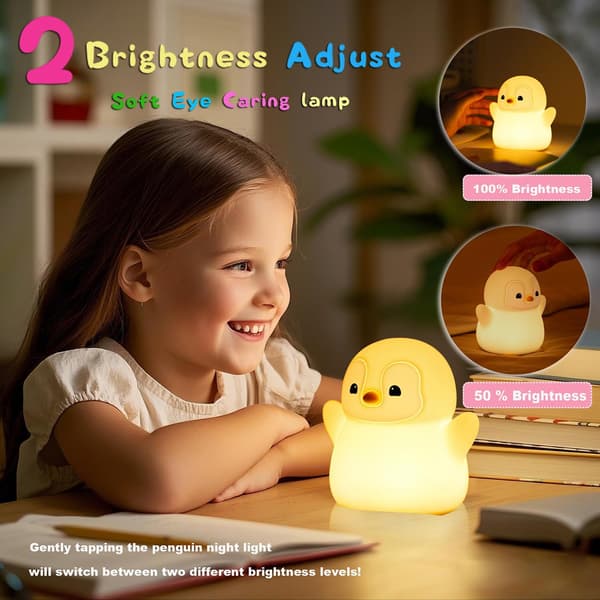 LED Penguin Night Light, Cute Squishy Table Lamp, 2 Levels Dimmable Kids Night Light, Touch Lamp
