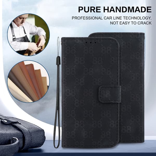 Double 8-format relief bracket card holder wallet case suitable for iPhone 7/iPhone 8/SE (2020), made of PU leather material