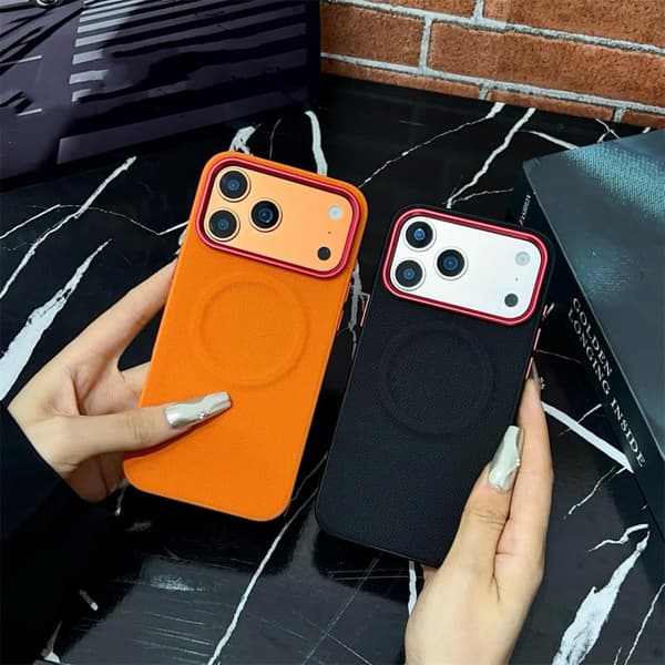 Magnetic Diamond Leather Case for iPhone 17 Pro - Wireless Charging Shockproof Hard Back Cover with Premium Texture (Orange) 17pro
