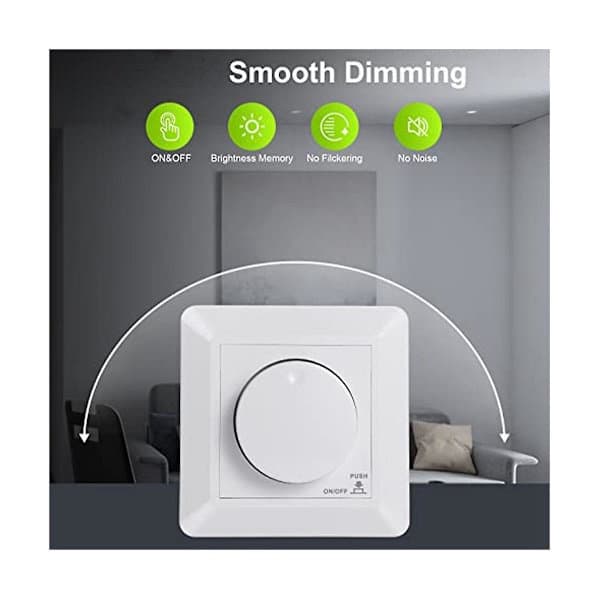 LED-dimmerbryter, fasekontroll dimbar for dimbare LED- og halogenlamper, 5-600W, for innfelt belysning
