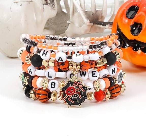 Halloween armbånd stabelbart sort stenperle elastisk armbånd B