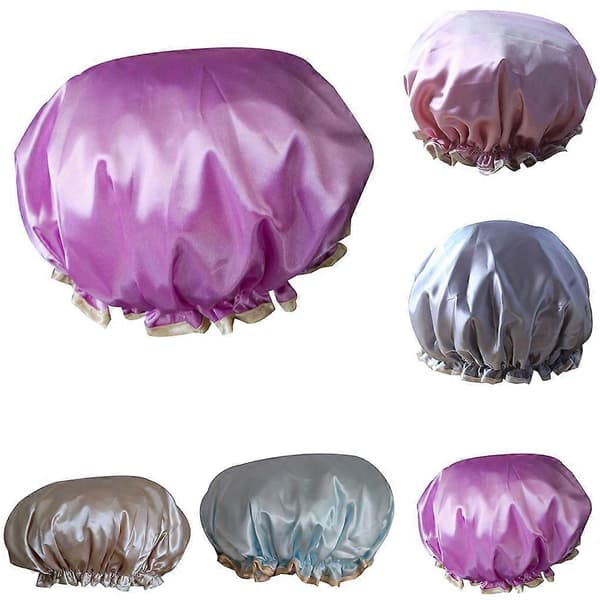Vandtæt badehætte i satin, elastisk genanvendelig hårbeskytter til bad, ansigtsvask, makeup, madlavning, 27 cm diameter