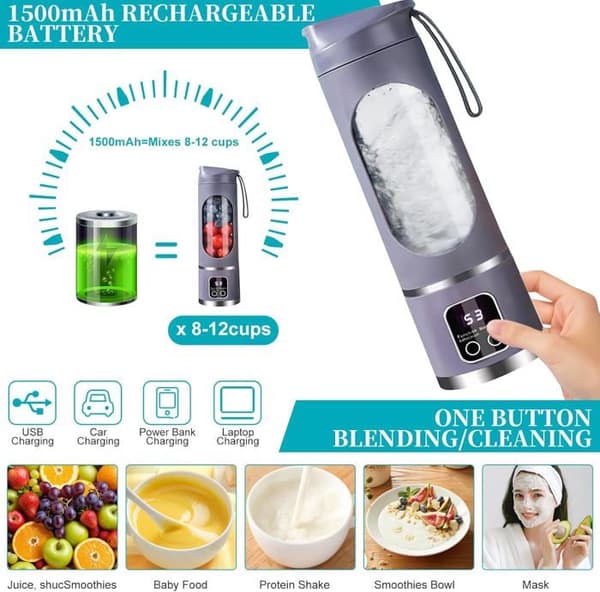 Bærbar elektrisk juicer - 12 blader, 3 moduser, enkel å rengjøre, multifunksjonell liten