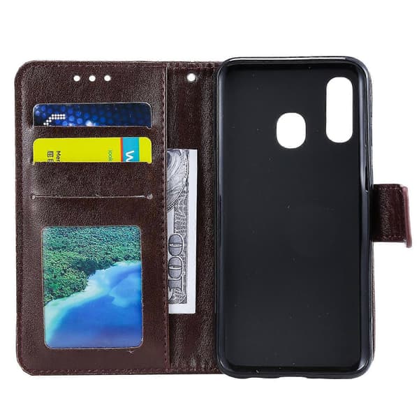 Embossed Mandala Flower Stand Wallet Leather Case for Samsung Galaxy A40 Brown