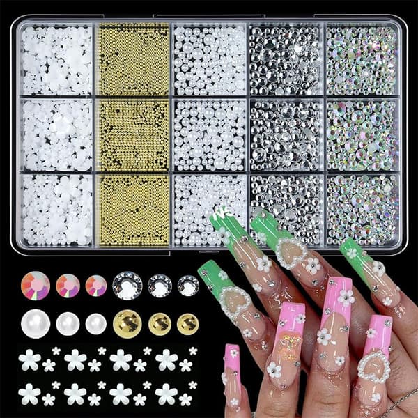 3D Neglekunstdekorasjonssett Harpiksrosetter Perler Former DIY Pynt