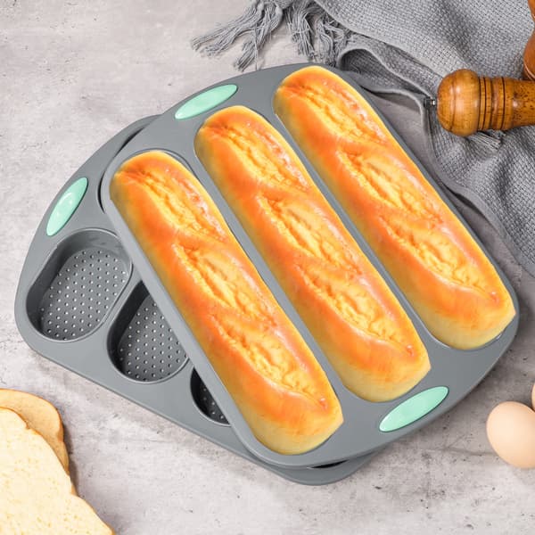 Silikon Baguetteform, Non-Stick Stekebrett for Fransk Brød, 3-Rom, Grå
