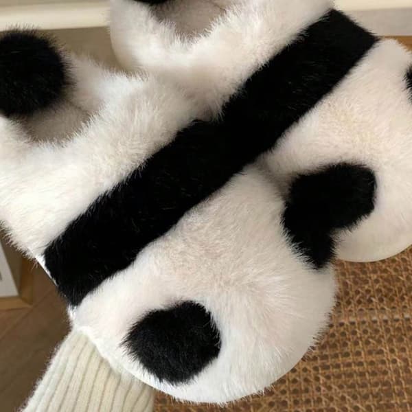 36-37 Panda bomullstofflor för kvinnor, vinter, söta hemtofflor