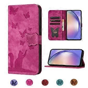 Compatible | Samsung Galaxy S21 FE 5G Embossed Butterfly Cat Wallet Case | Card Slots Kickstand Case