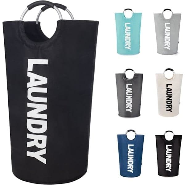 Laundry basket with padded handles, waterproof foldable laundry hamper, laundry basket for bathroom, laundry room, dorm black