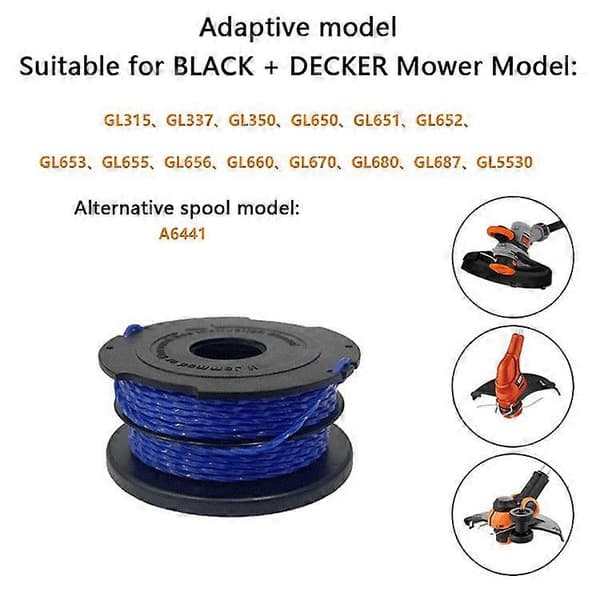 Kompatibel med Black & Decker gresstrimmer trådspole erstatning A6441 spole (sett med 6)
