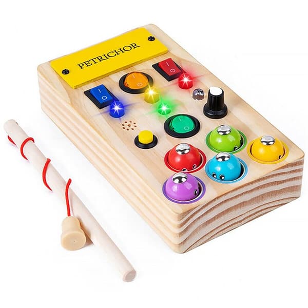 Montessori Activity Board Wooden LED Light Switch Activity Board Toy