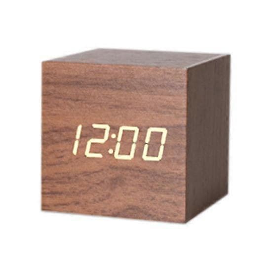 Digital Alarm Clock 12/24H Format Adjustable Brightness Voice Control Power Saving Mode Temperature Date Display Battery Operated dark brown