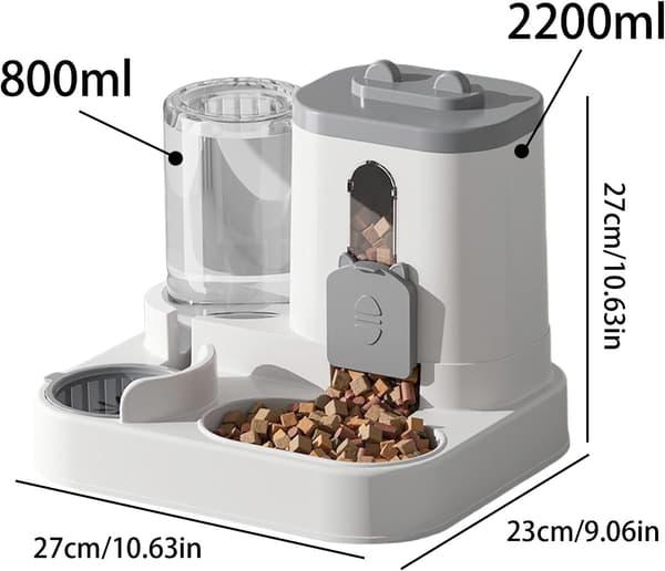 2-i-1 Automatisk Kattefoderautomat med Vanddispenser - 2,2L Foder & 0,8L Vandstation til Katte & Små Hunde, Hjem & Rejse