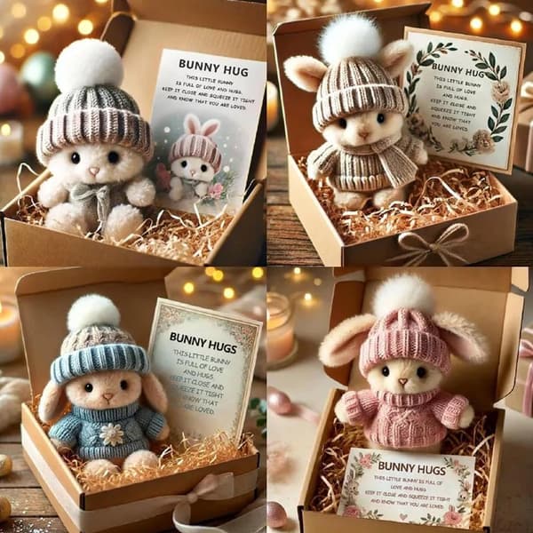 Mini Rabbit Plush Toy for Easter, Pocket-sized Bunny with Positive Message Card