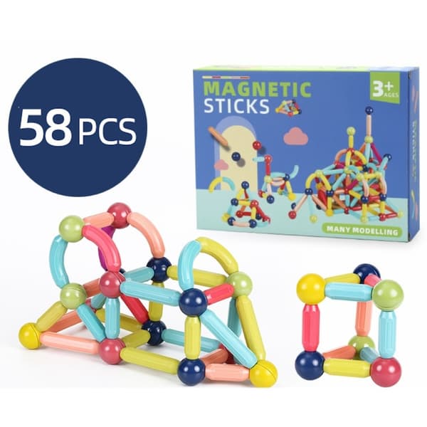 Magnetic Building Blocks - 58 Pieces for Creative Building - Magnets
