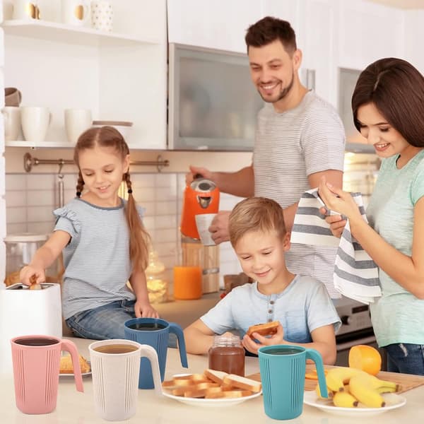 4-pack Plastic Mugs with Handle, Unbreakable Coffee Mugs Picnic Camping Mug for Kids and Adults Dishwasher Safe
