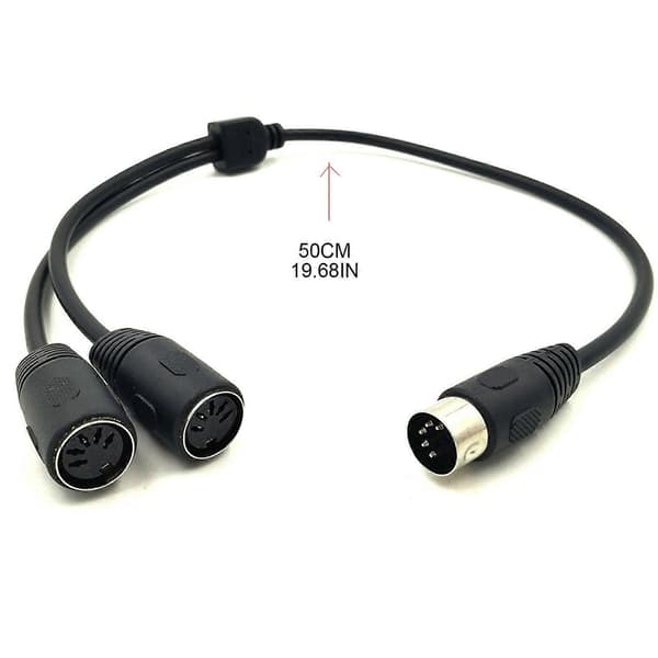 DIN 5-bens han til hun Y-splitterkabel, MIDI Sync Breakout-adapter, 1 til 2 lydforlængerkabel til keyboard-synthesizer, 50 cm
