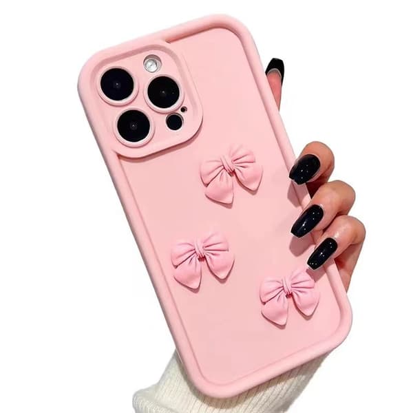 Søde covers til iPhone Pink 3D sløjfe design Blødt stødsikkert beskyttende telefoncover til piger kvinder iphone 15 Pro Max