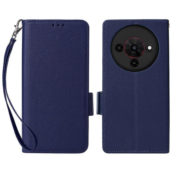 Case for ZTE Blade A76 5G with Wrist Strap, Litchi Texture PU Leather Wallet Case Dark b