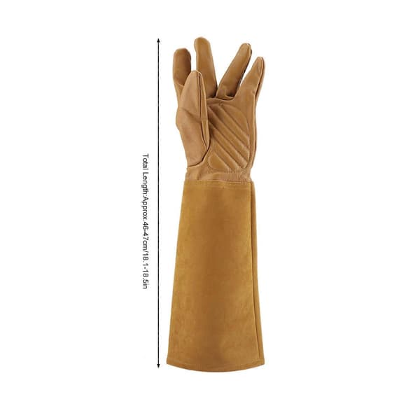 Rose Pruning Leather Garden Gloves Durable Puncture Proof Long Work Gloves (Brown M)