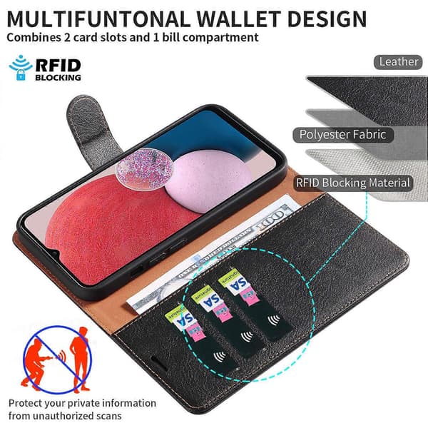Til Samsung Galaxy A16 5G 4G Etui Magnetisk RFID-beskyttelse Læder Pung Etui - Sort Multifarve