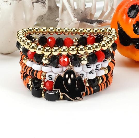 Halloween armbånd stabelbart sort stenperle elastisk armbånd C