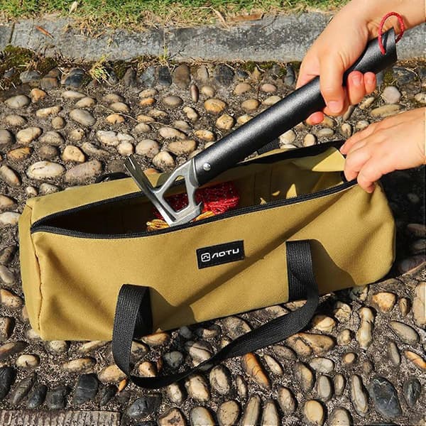 Tent Peg Bag Double Layer Canvas Tent Pegs Storage Organizer Ground Nail Bag For Camping Tools Canvas Organizer Pouch For Pegs