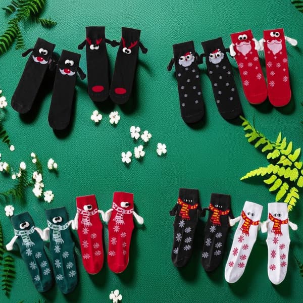 Magnetiske juleklubstrømper, der holder hænder, sjove mellemlange strømper all 8 pair