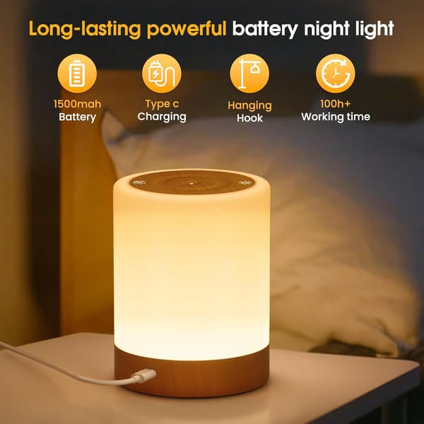 Touch LED Night Light, Dimmable Wireless Rechargeable Table Lamp with 5 Modes and 256 RGB Colors, Warm Light Bedside Lamp Timer Function