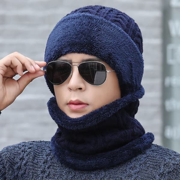 Ny Unisex Vintermössa med Fleecefoder Ull Varm Stickad Mössa Set Tjock Mjuk Stretch Vintermössor För Män Kvinnor Fritid Beanie Mössa Grå
