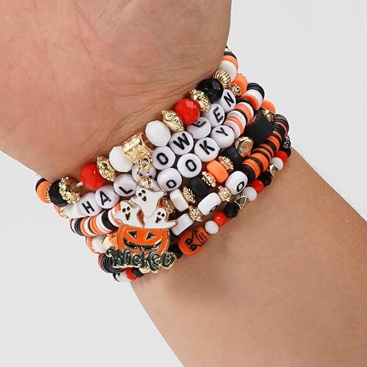 Halloween armbånd stabelbart sort stenperle elastisk armbånd F