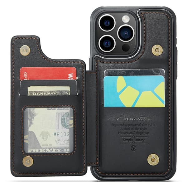 CASEME iPhone 15 Pro Case RFID Kickstand Wallet Black