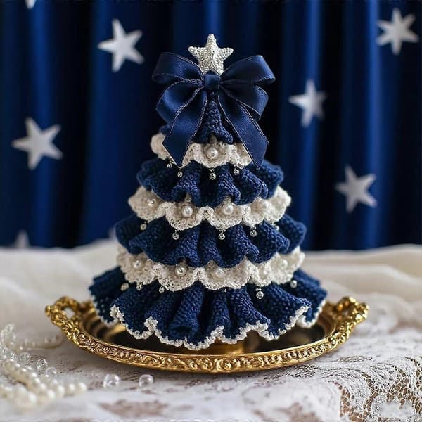 DIY Handmade Crocheted Christmas Tree Kit, Tree Bow Bead Embellishment, Beginner Crochet Kit for Christmas, Christmas Craft Kit with Yarn Hook Beads Instructions