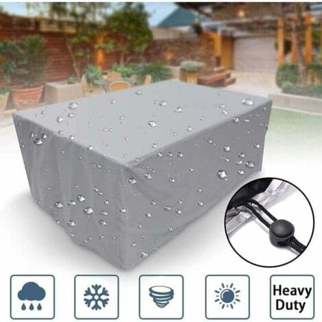 SNQ - Garden Furniture Protective Cover 150x150x75 cm - Waterproof Polyester - UV Resistant - For Rectangular Table and Chairs