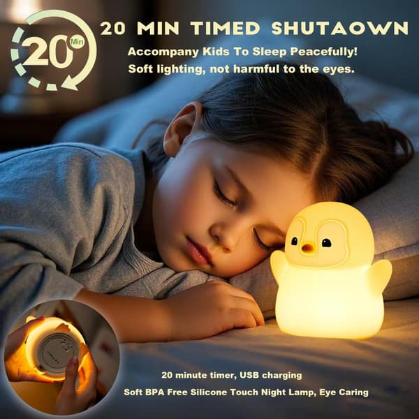 LED Penguin Night Light, Cute Squishy Table Lamp, 2 Levels Dimmable Kids Night Light, Touch Lamp