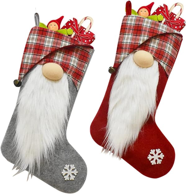 2-pack 18\" Wide Flannel Christmas Stockings, Dwarf Pattern, Santa