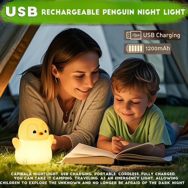 LED Penguin Night Light, Cute Squishy Table Lamp, 2 Levels Dimmable Kids Night Light, Touch Lamp