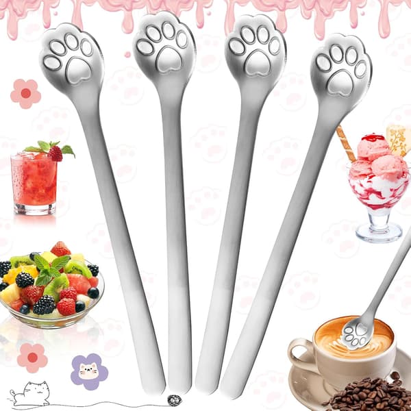 Stykker Kattepote-ske, Katte-espressoskeer, Dessertske i rustfrit stål