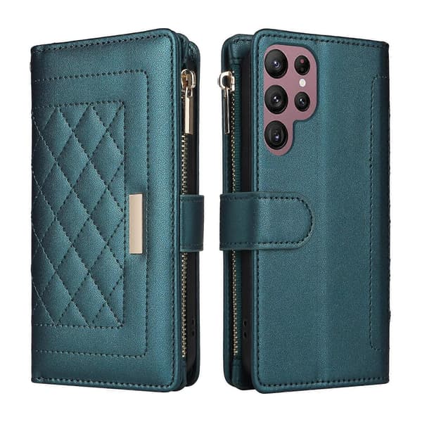 Leather Zipper Wallet Case for Samsung Galaxy S22 Ultra 5G