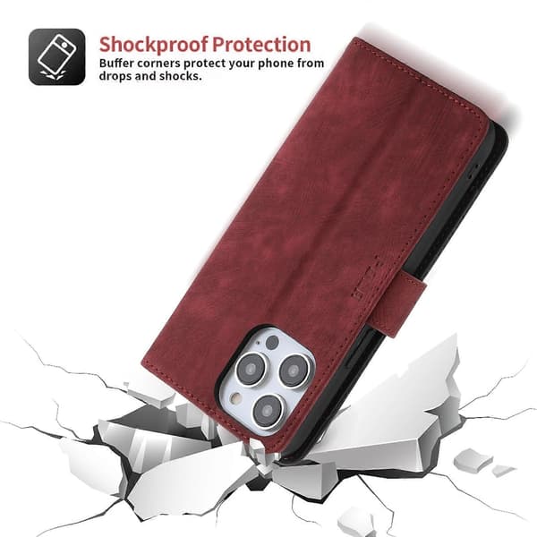 POLA Two-Tone Wallet Case with Zipper RFID Leather Red Black