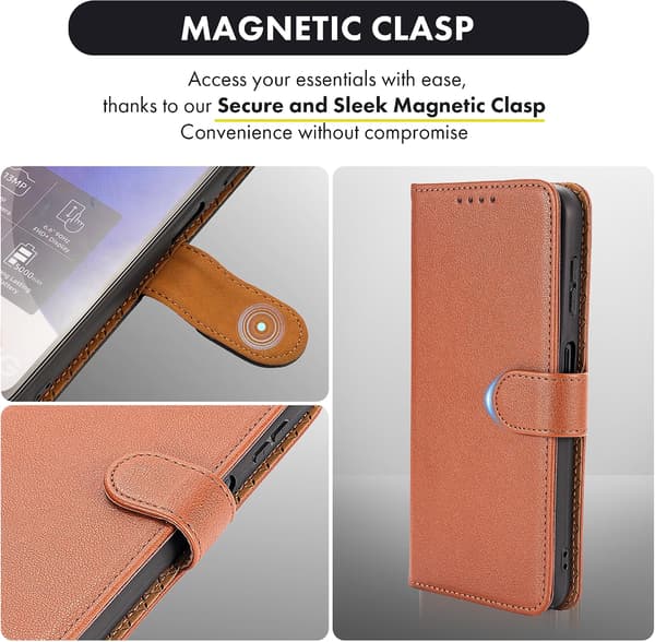 Samsung A15 Phone Case - Leather Wallet Case with [RFID Blocking] Shockproof [Kickstand] for Samsung Galaxy A15 5G Brown