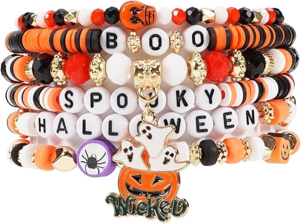 Halloween armbånd stabelbart sort stenperle elastisk armbånd F