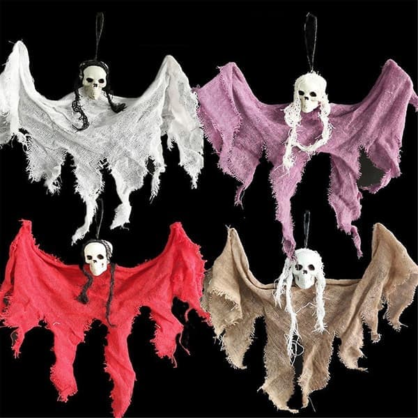 Skull Ghost Halloween Decorations Haunted House Party Horror Charm Hanging Cloaks Mini Ghosts Grey