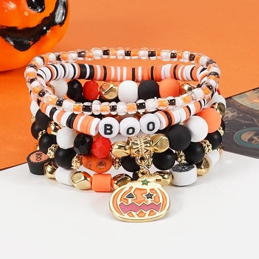 Halloween-armbånd Stablebart elastisk armbånd med svarte steinperler D