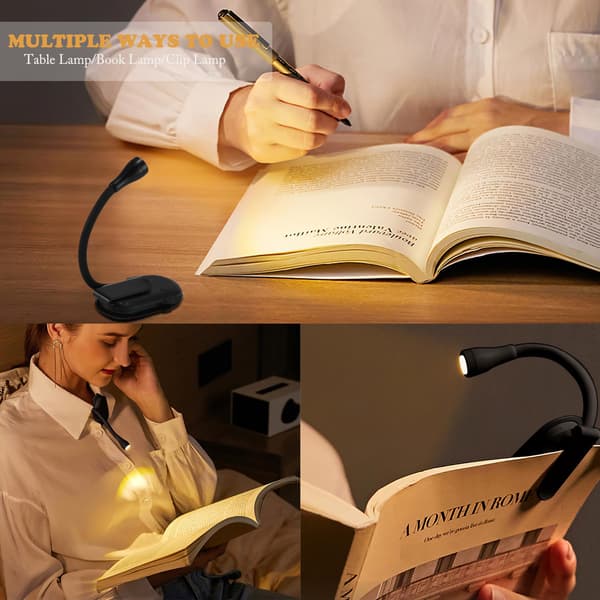 Reading Light, Book Light Clip-on Book Reading Light with 3 Eye-Caring Modes, Stepless Dimming, Rechargeable Book Light