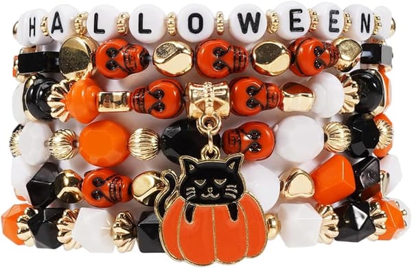 Halloween-armbånd Stablebart elastisk armbånd med svarte steinperler E
